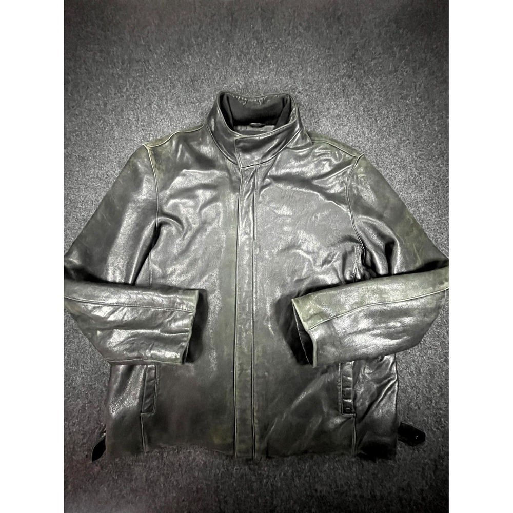 Vintage Kenneth Cole New York Jacket Mens Large Black Genuine Leather Full Zip